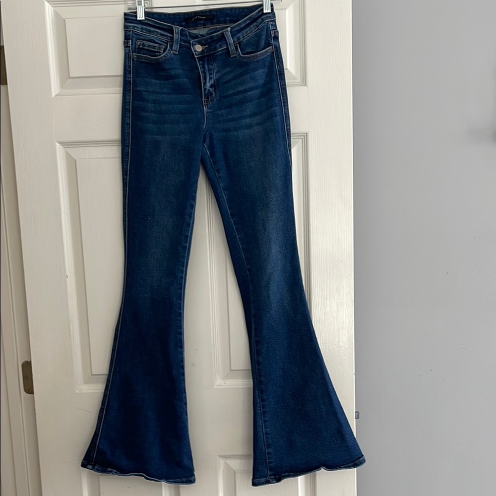 Blue Flare Wide Leg Jeans with Vintage Look